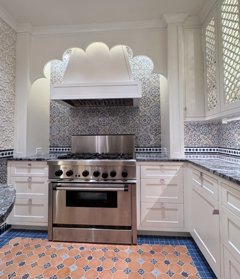 Mosaic House Moroccan tile Alice Winter Star 1-17-15 White Sky blue Cobalt Blue  hand painted 